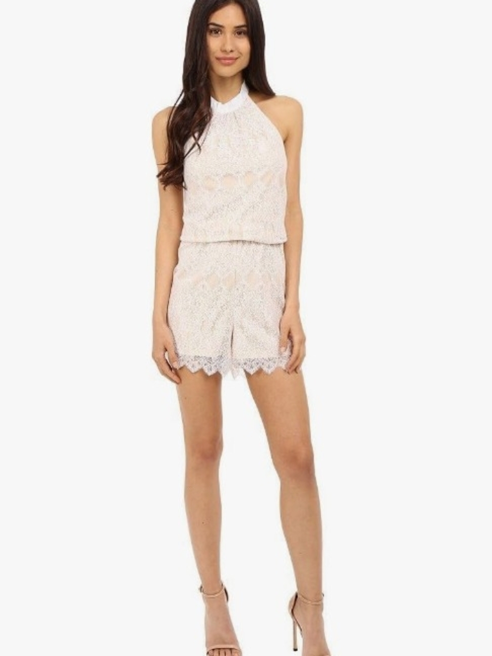 Lace Overlay Halter Open Back Elastic Waist Romper Misses Size Med NWT